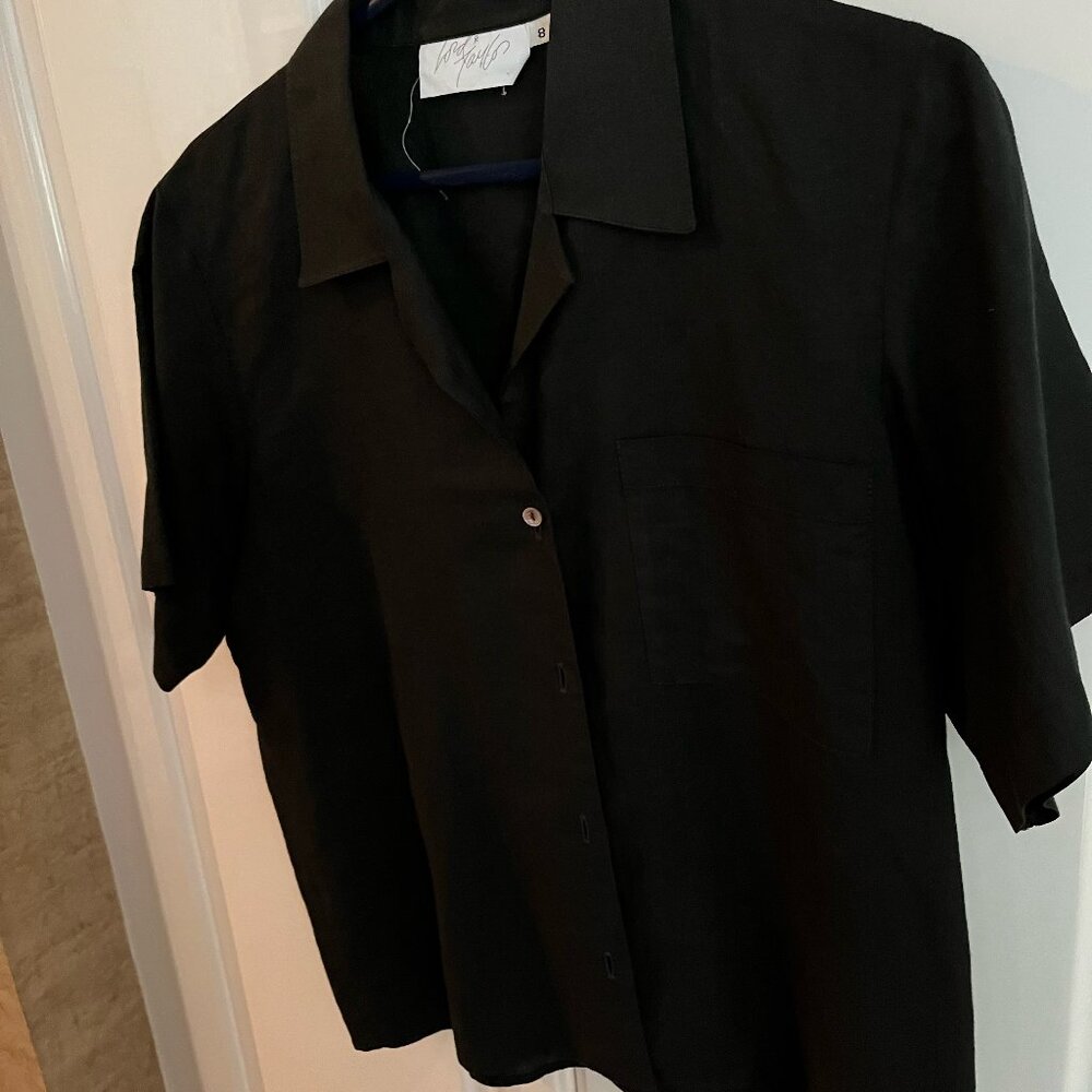 Black linen button-down shirt